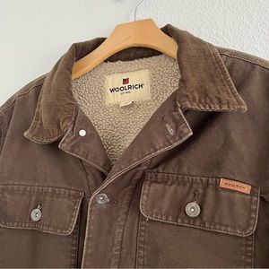 Woolrich Sherpa Lined Barn Chore Coat Corduroy Collar Work Jacket | Medium